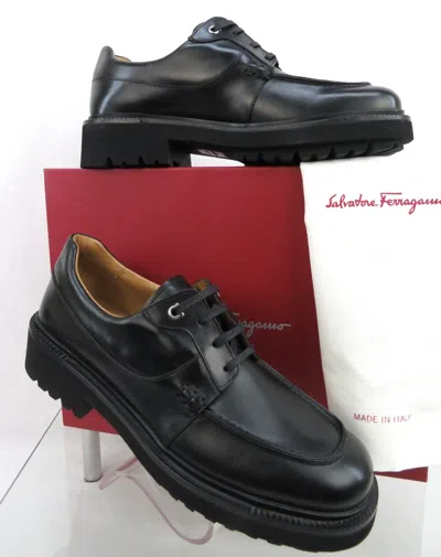 Pre-owned Ferragamo Gorin Black Leather Gancini Logo Platform Derby Oxfords 8.5 M