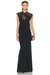 Ferragamo Lace-trimmed Silk Gown In Black