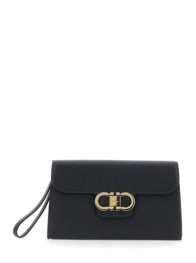 Ferragamo Grained Calf Leather Clutch In Black