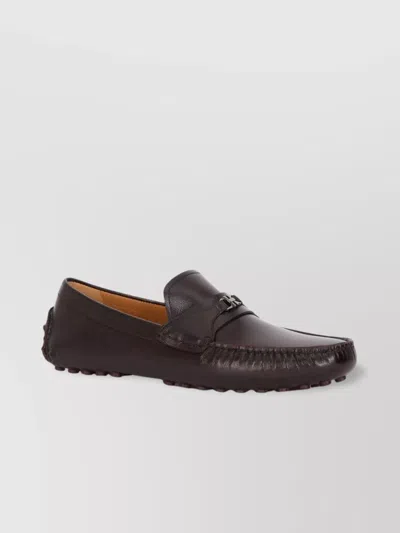 Ferragamo Grained Leather Driver Loafers With Metal Detail In Brown