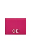 Ferragamo Grained Leather Gancini Compact Wallet In Nude
