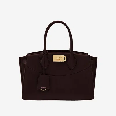 Ferragamo Grained Leather Handbag In Brown