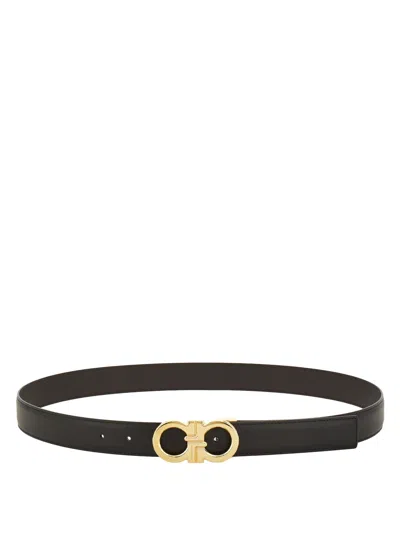 Ferragamo Grained Leather Reversible Gancini Belt In Orange