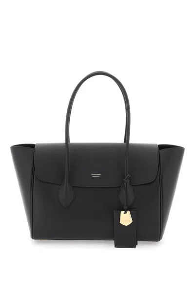 Ferragamo Grained Leather Tote Handbag For Women In Black In Burgundy