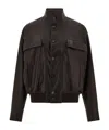 Ferragamo Stand-up Collar Leather Jacket In Brown