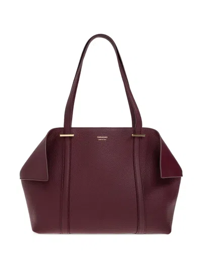 Ferragamo Grainy Leather Tote Bag In Burgundy
