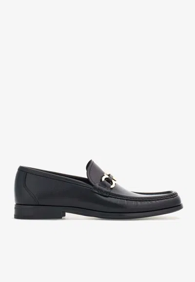 Ferragamo Brown Loafers With Metallic Gancini Detail On The Front In Leather Man
