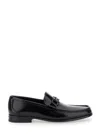 Ferragamo Grandioso Black Loafers With Gancini Detail In Patent Leather Man In Black