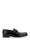 Ferragamo Grandioso Black Loafers With Gancini Detail In Patent Leather Man In Black