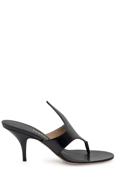 Ferragamo Black Leather Lyrai Thong Mules