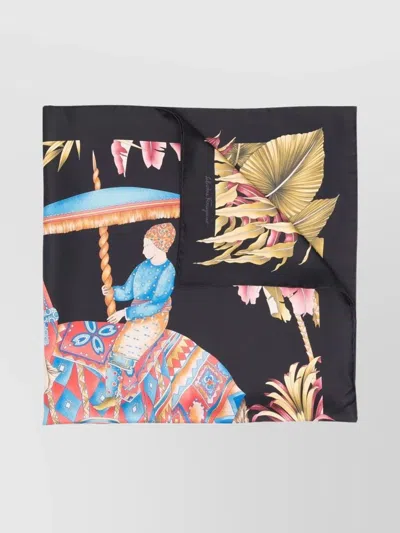 FERRAGAMO GRAPHIC ELEPHANT PRINT SILK SCARF