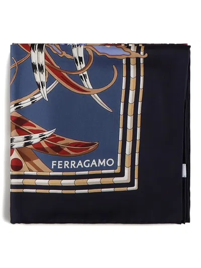 Ferragamo Graphic-pattern Scarf In Blue