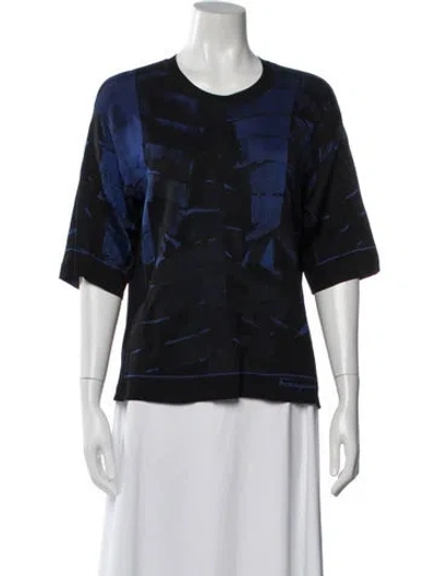 Pre-owned Ferragamo Graphic Print Crew Neck Sweater In Black/blue