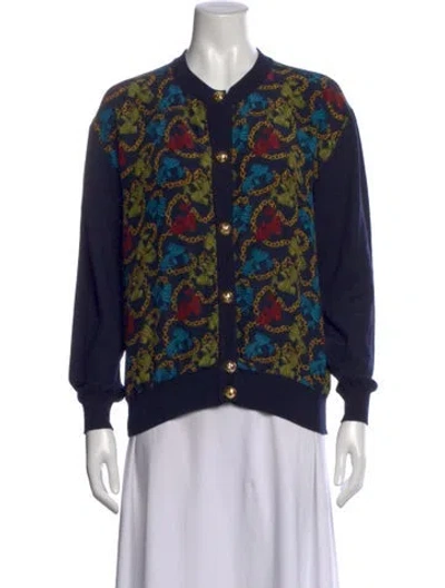 Pre-owned Ferragamo Graphic Print Crew Neck Sweater In Blue