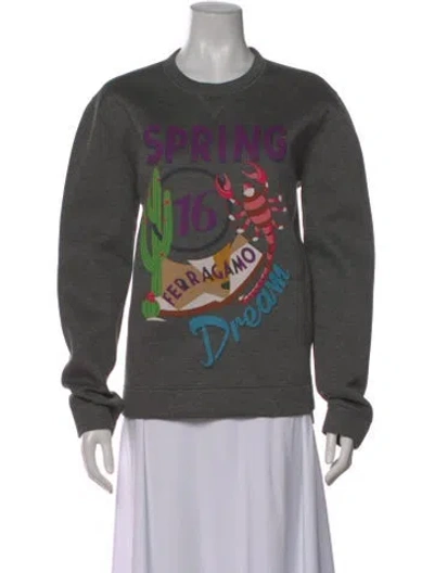Pre-owned Ferragamo Graphic Print Crew Neck Sweatshirt In Gray