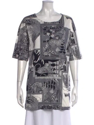 Pre-owned Ferragamo Graphic Print Crew Neck Top In Grey