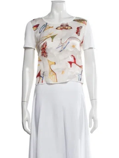 Pre-owned Ferragamo Graphic Print Crew Neck Top In Neutrals