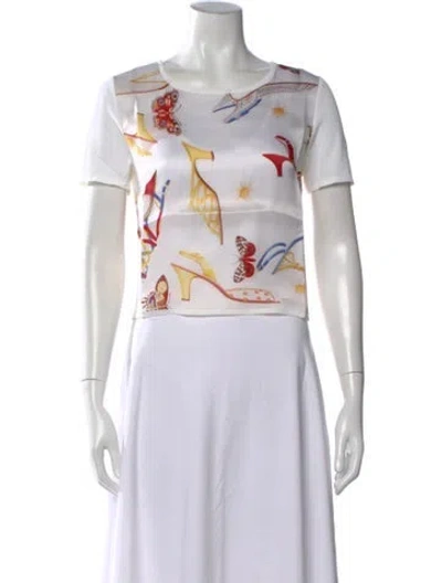 Pre-owned Ferragamo Graphic Print Crew Neck Top W/ Tags In White