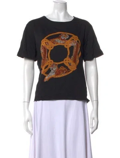 Pre-owned Ferragamo Graphic Print Crew Neck T-shirt In Black