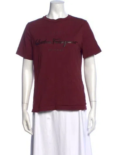Pre-owned Ferragamo Graphic Print Crew Neck T-shirt In Burgundy