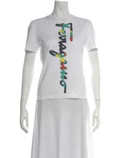 Pre-owned Ferragamo Graphic Print Crew Neck T-shirt In Neutrals