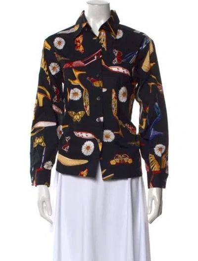 Pre-owned Ferragamo Graphic Print Long Sleeve Top W/ Tags In Black