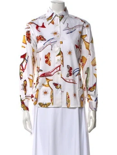Pre-owned Ferragamo Graphic Print Long Sleeve Top W/ Tags In White
