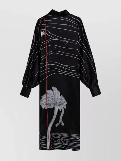 FERRAGAMO GRAPHIC PRINT SILK MIDI DRESS