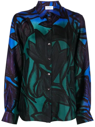 FERRAGAMO 图案印花真丝衬衫