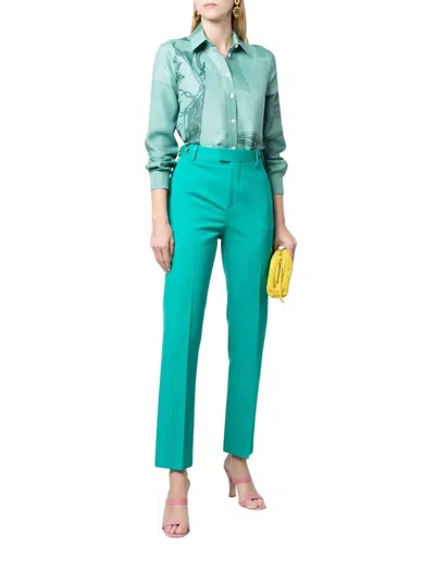 Ferragamo Graphic Print Silk Shirt In Turquoise In Green