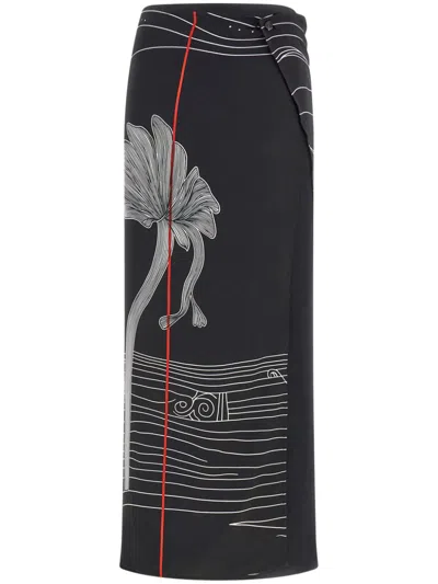 Ferragamo Graphic-print Silk Skirt In Black