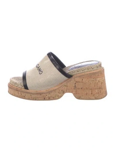 Pre-owned Ferragamo Graphic Print Slides In Black/neutrals