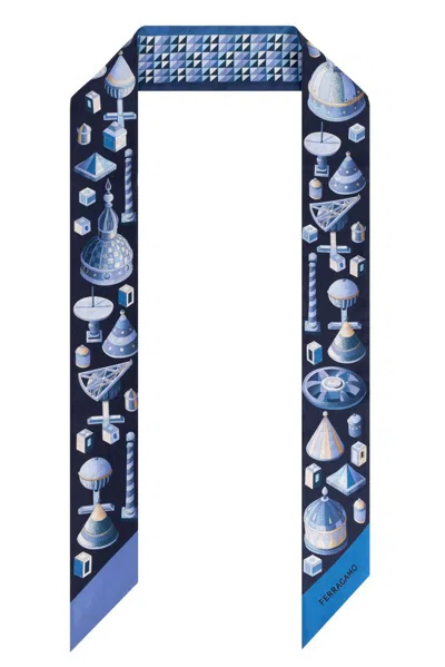 Ferragamo Printed Silk Scarf In Blue