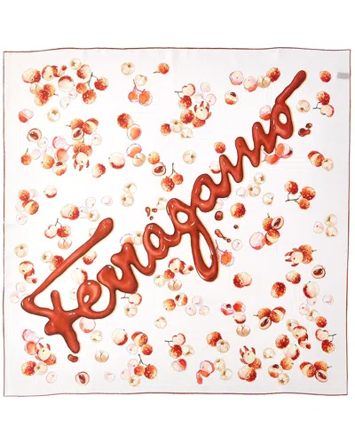 Ferragamo Graphic Printed Silk Scarf In White