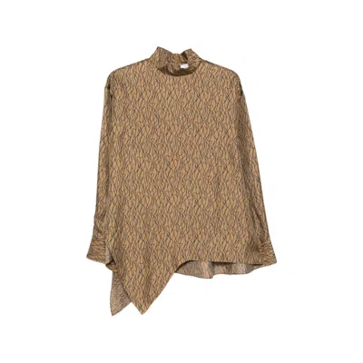 Ferragamo Graphic-print Asymmetric Blouse In Brown