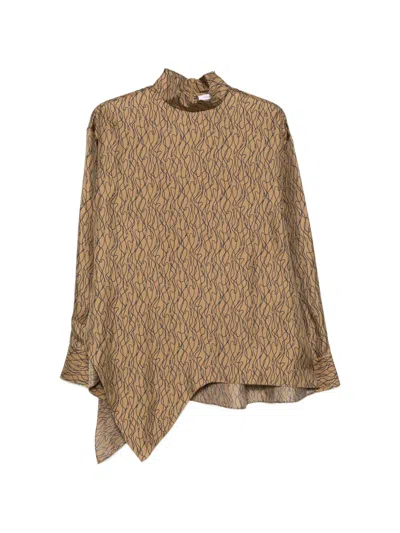 Ferragamo Graphic-print Asymmetric Blouse In Brown