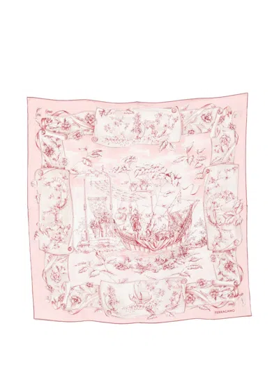 Ferragamo Graphic-print Silk Scarf In Pink