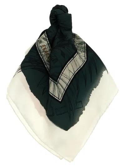 Ferragamo Gravure Print Scarf In Green