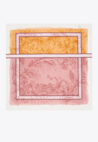 Ferragamo Gravure Print Silk Scarf In Pink