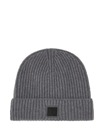 Ferragamo Ribbed-knit Beanie In Gray