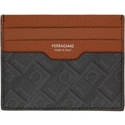 Ferragamo Gray & Brown Monogram Credit Card Holder In Nero/grigio || Natur