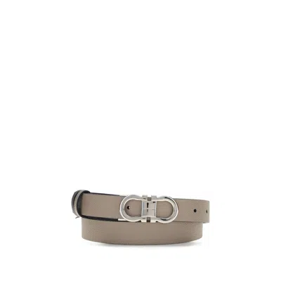 Ferragamo Gray Calf Leather Bos Taurus Regular Belt In Brown