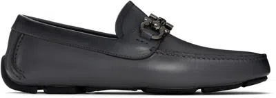 Ferragamo Gray Gancini Ornament Driver Loafers