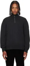 Ferragamo Cashmere Blend Sweater Ribbed Collar Cuffs Hem In Black