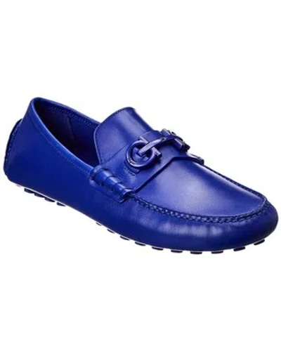 Pre-owned Ferragamo Grazioso Leather Loafer Men's In Blue