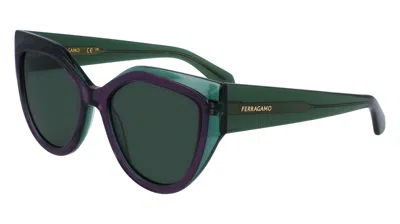 Ferragamo Green Cat Eye Ladies Sunglasses Sf2004s 318 53