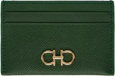 Ferragamo Green Gancini Credit Card Holder In 047 Forest Green Fo