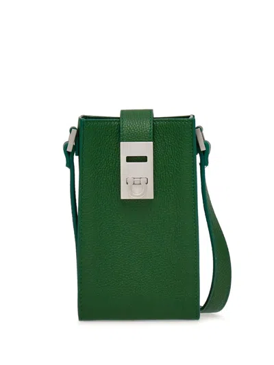 Ferragamo Green Gancini Leather Messenger Bag