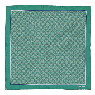 FERRAGAMO FERRAGAMO GREEN GEOMETRIC PATTERN POCKET SQUARE