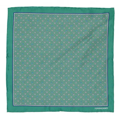 Ferragamo Green Geometric Pattern Pocket Square